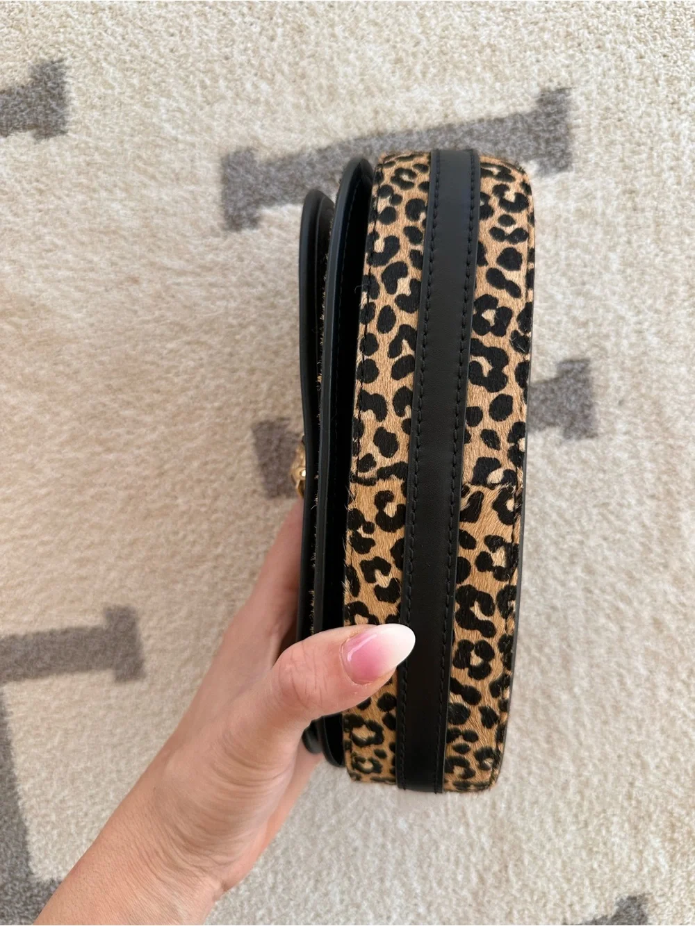Michael Kors Leopard Print Crossbody in Tan and Black with Gold Lock